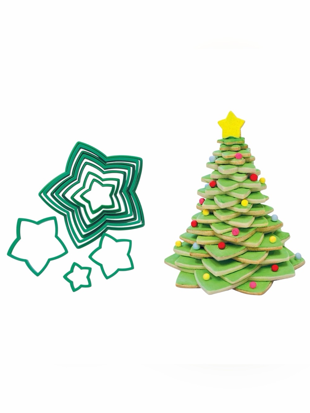 Set of 10 Nested Star Shaped Christmas Tree Plastic Cookie Cutters